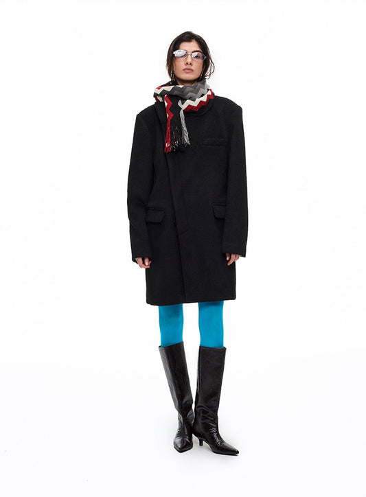 Wool Coat with Diagonal Placket