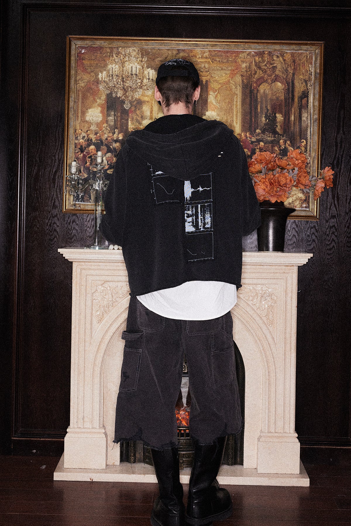 Printed Washed Damaged Hoodie