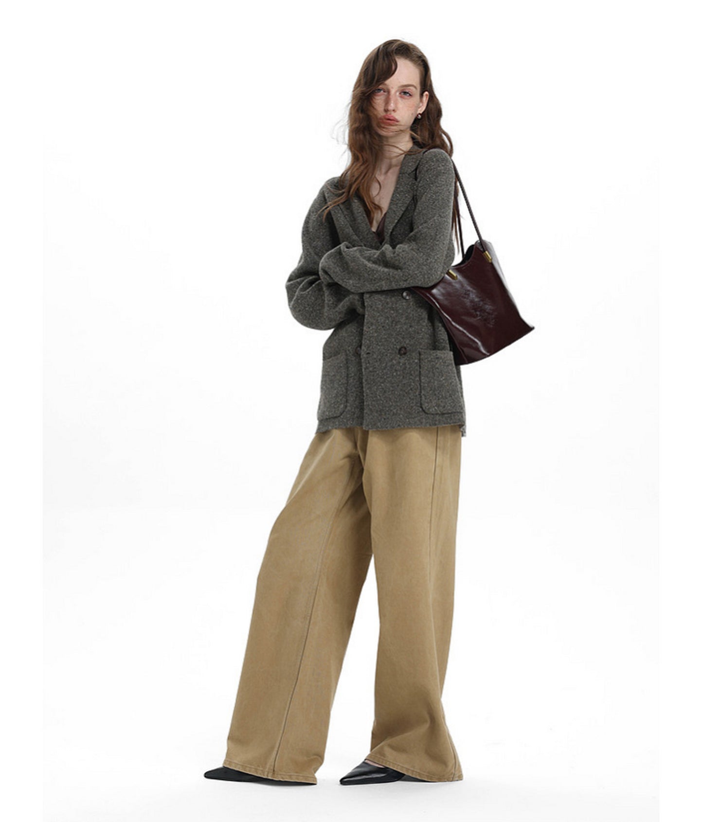 Double-Breasted Casual Knit Jacket
