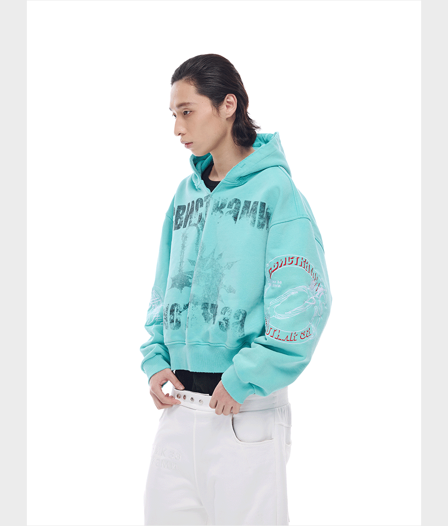 Wash-Damaged Embroidered Hoodie