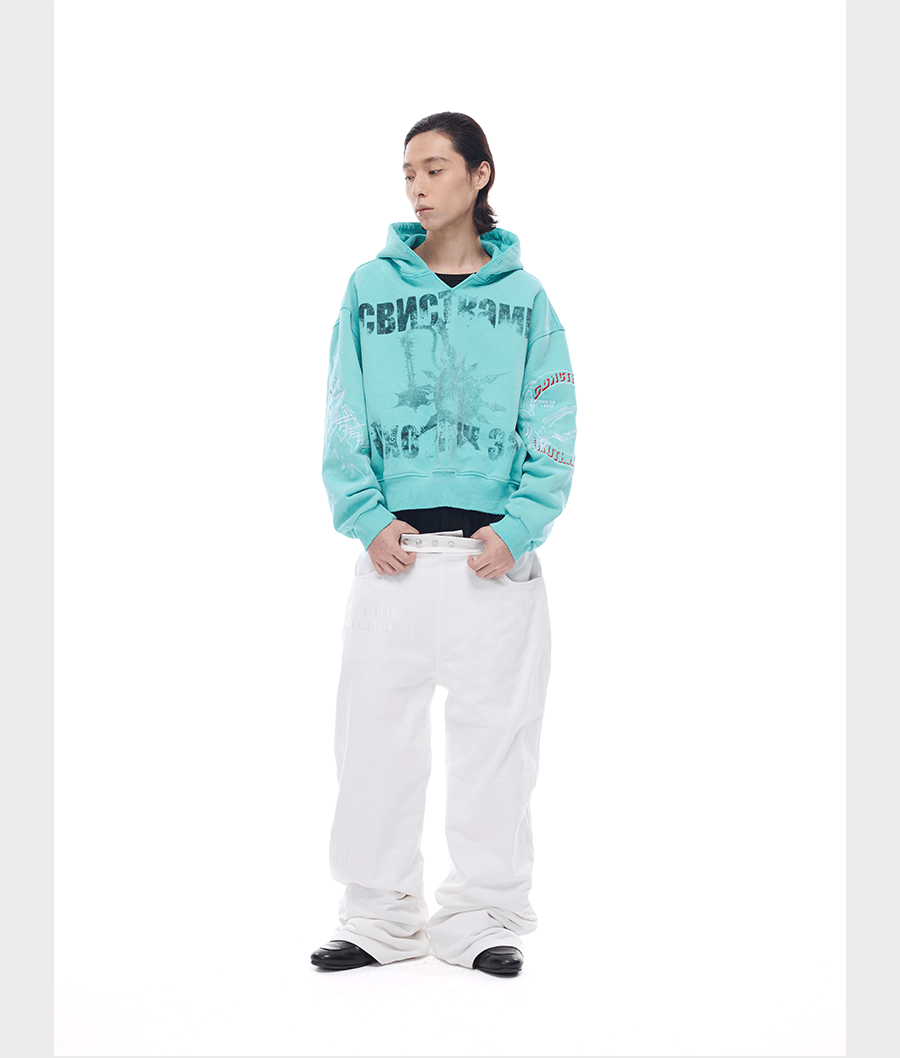 Wash-Damaged Embroidered Hoodie