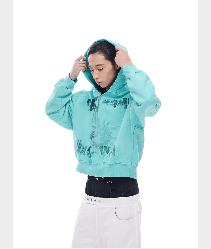 Wash-Damaged Embroidered Hoodie