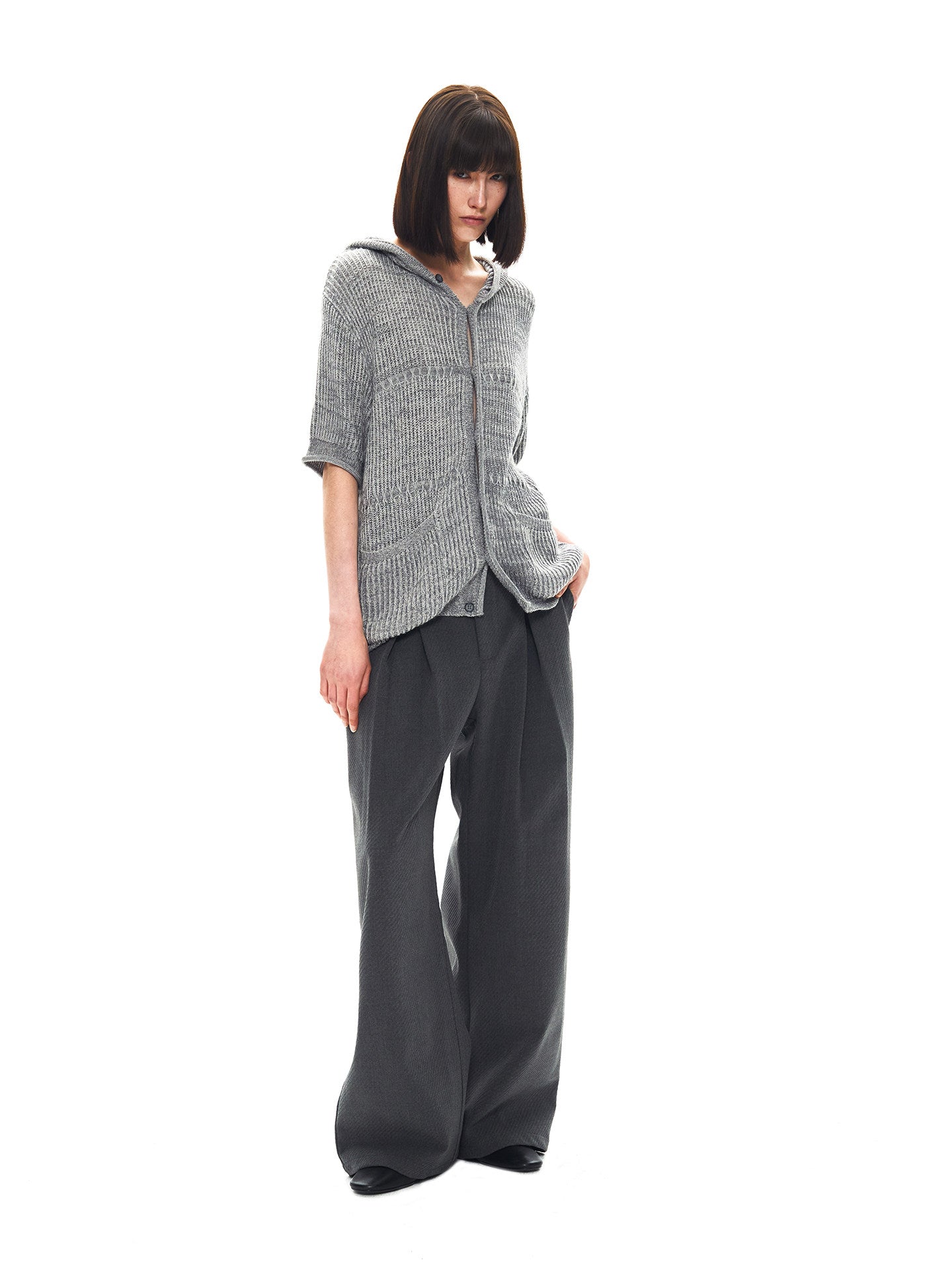 Double-Blend Yarn Hooded Knit Cardigan