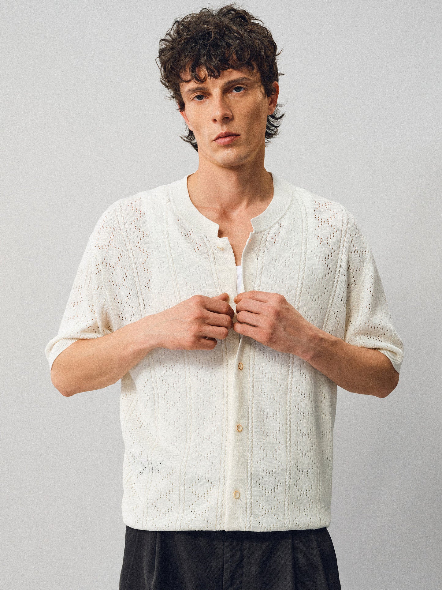 Openwork Linen Knit Shirt