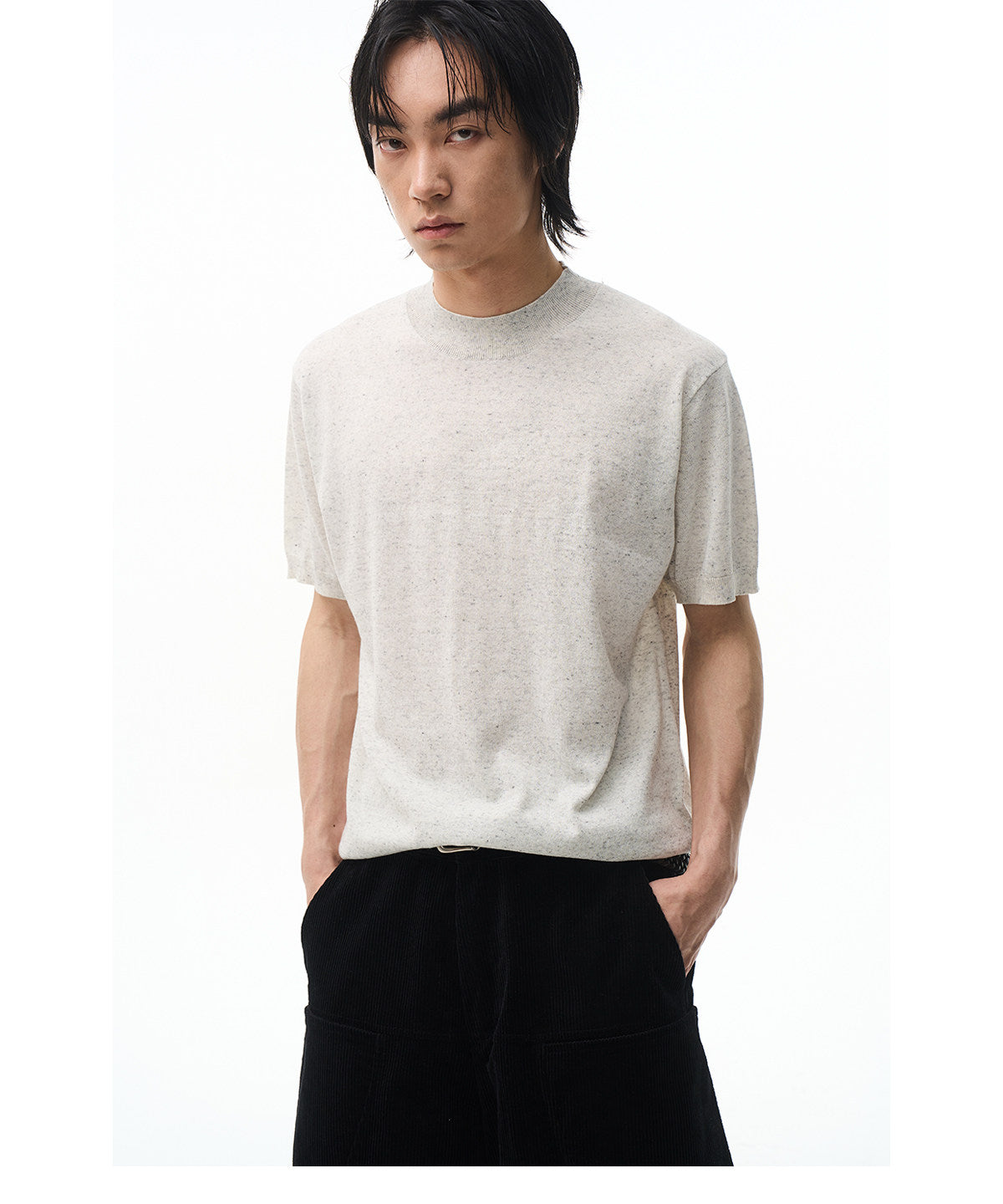 Color-Blocked Half-High-Collar Knit Shirt