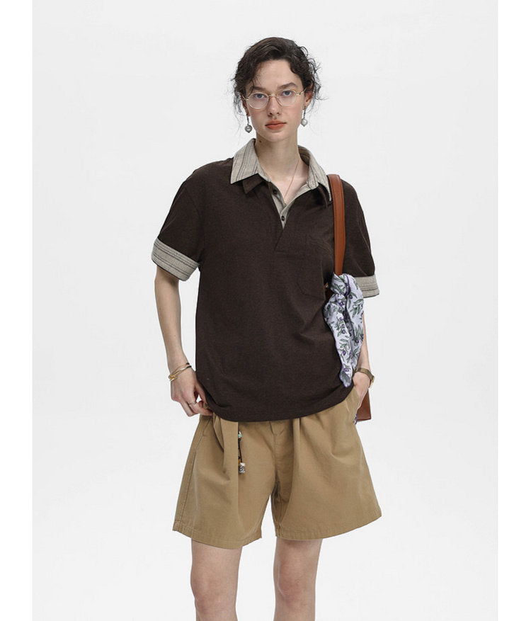Faux Two-Piece Pocket-Stripe Polo Shirt