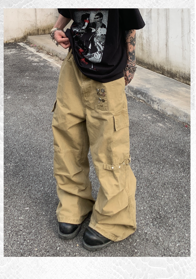 Loose Straight Casual Wide Side Pocket Cargo Pants