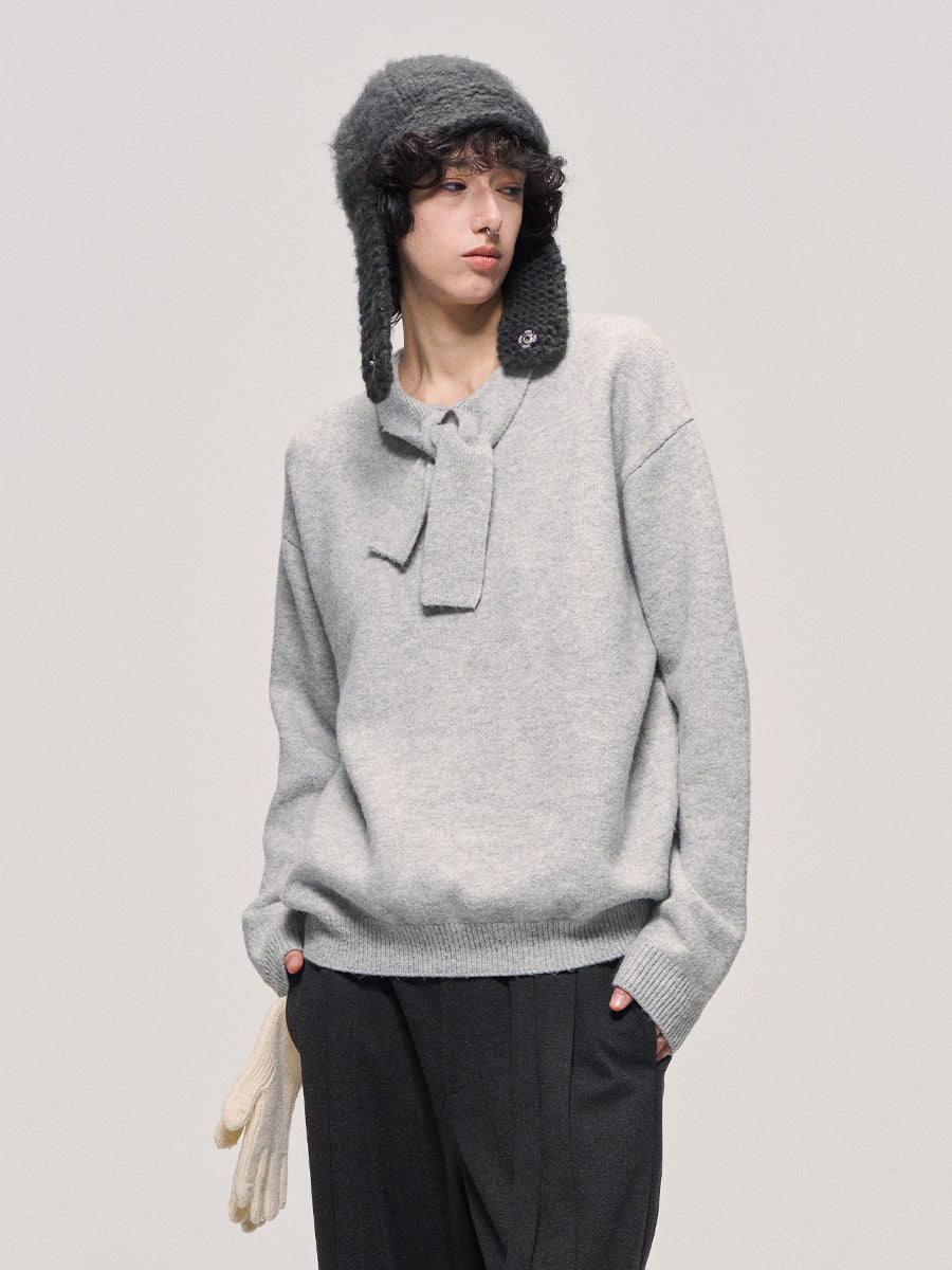 Bow Tie Round Neck Pullover Sweater