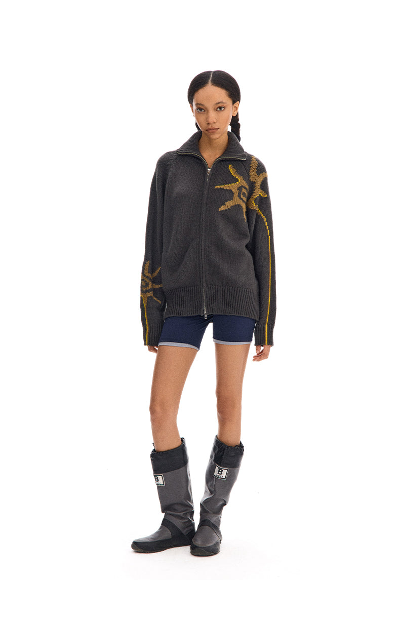 Stand collar zip cardigan