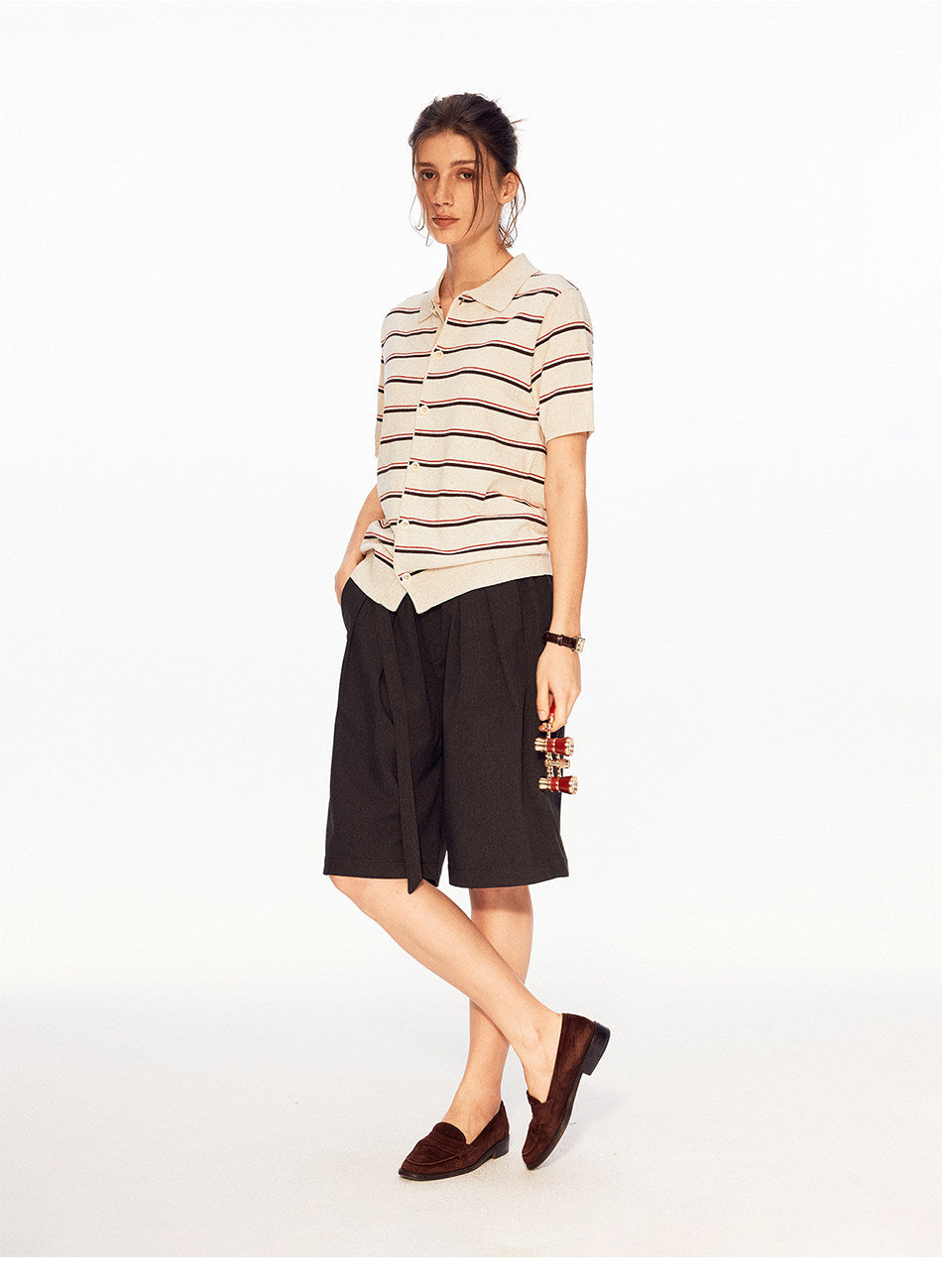 Striped Lyocell Knit Cardigan