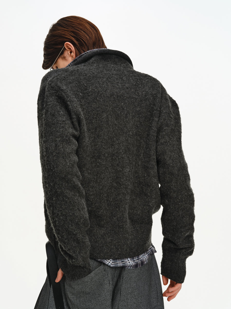 Two-Tone Wool Blend Cardigan