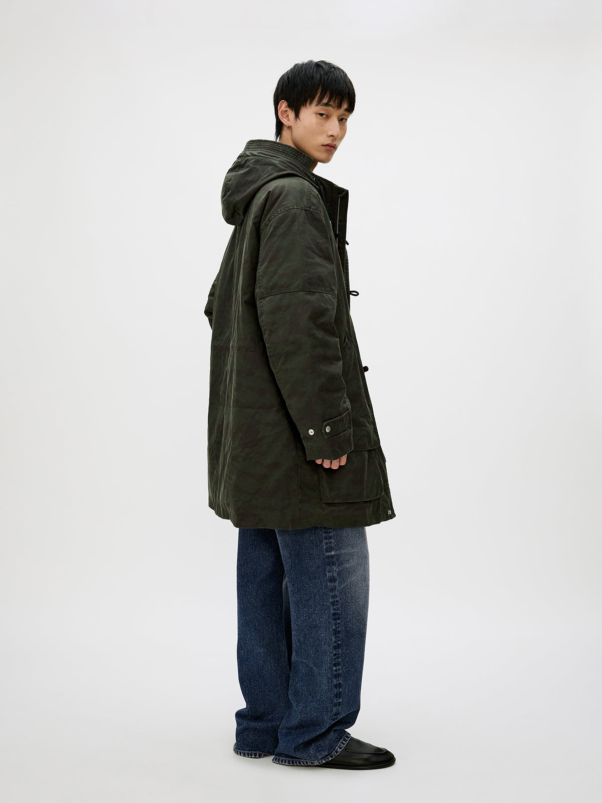 Hooded Toggle Button Coat