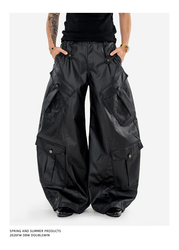 Wax-Finished Multi-Pocket Work Pants