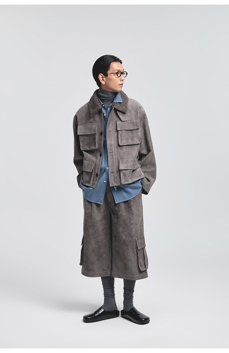 Flocked Multi-pocket Suede Jacket