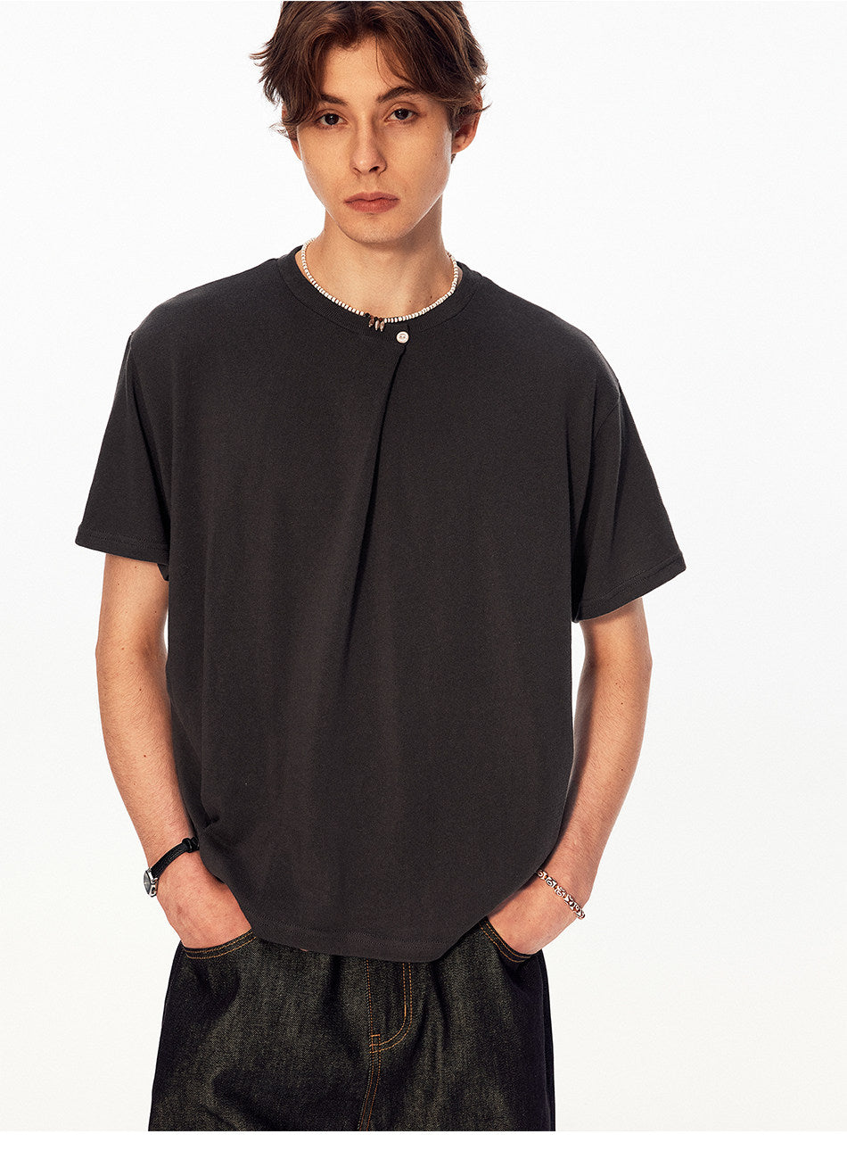 Single-Button Loose-Fit Casual T-Shirt