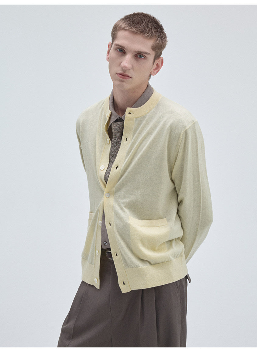 Round-Neck Knit Cardigan with Pockets