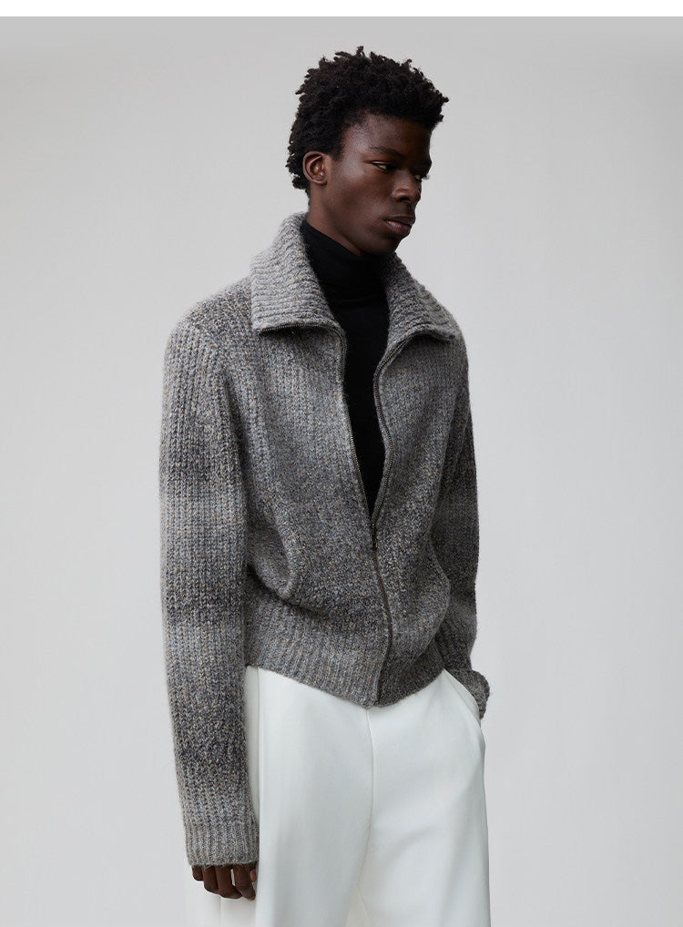 Loose-Fit Curved Sleeve Zip Cardigan