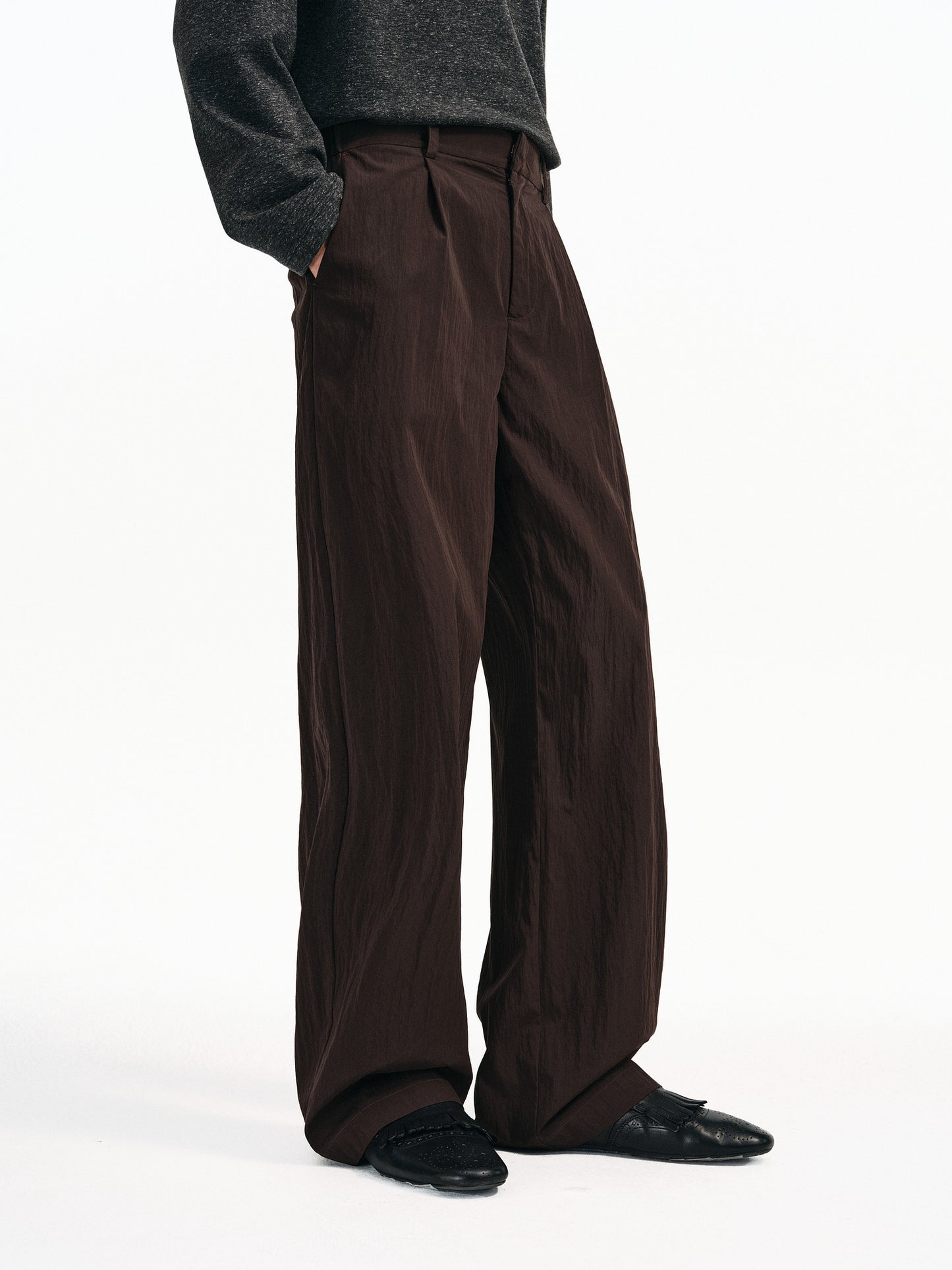 Cotton &amp; Brocade Pleated Casual Pants