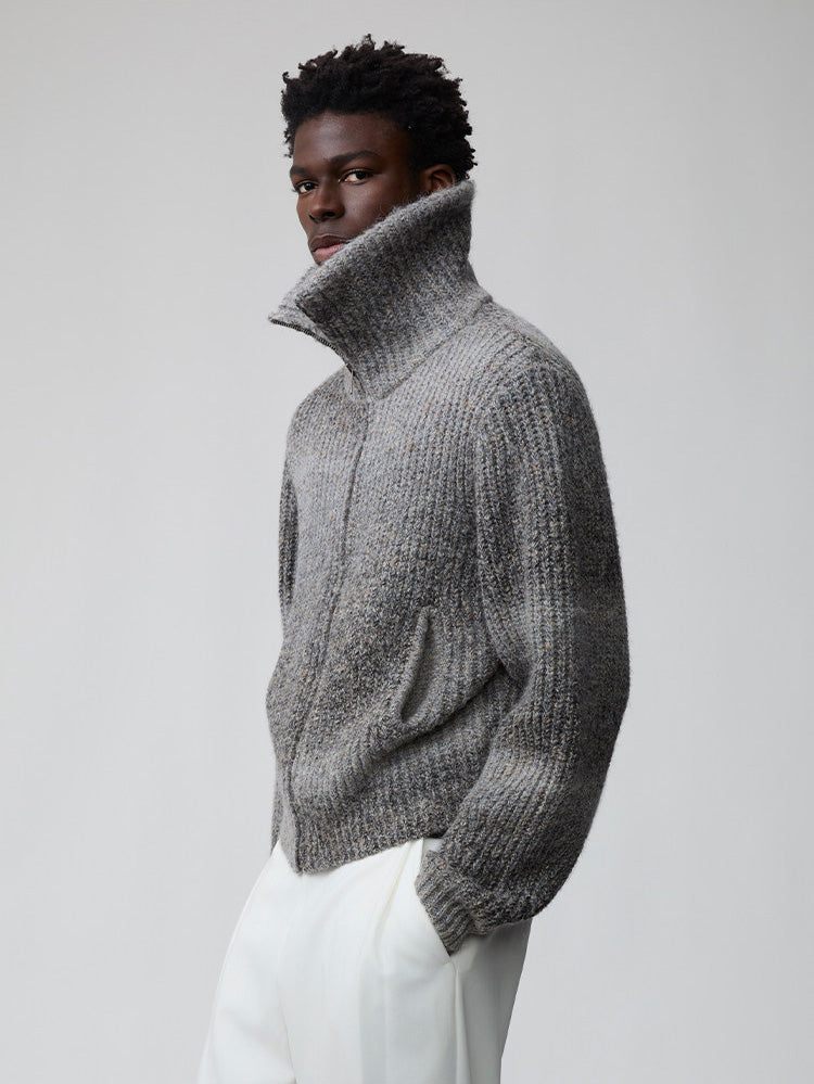 Loose-Fit Curved Sleeve Zip Cardigan