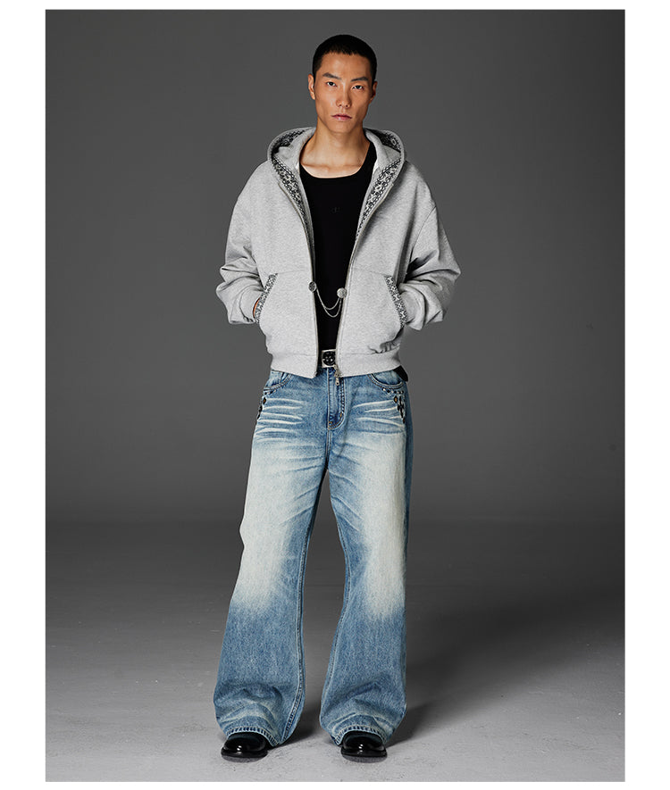 Embroidered washed jeans