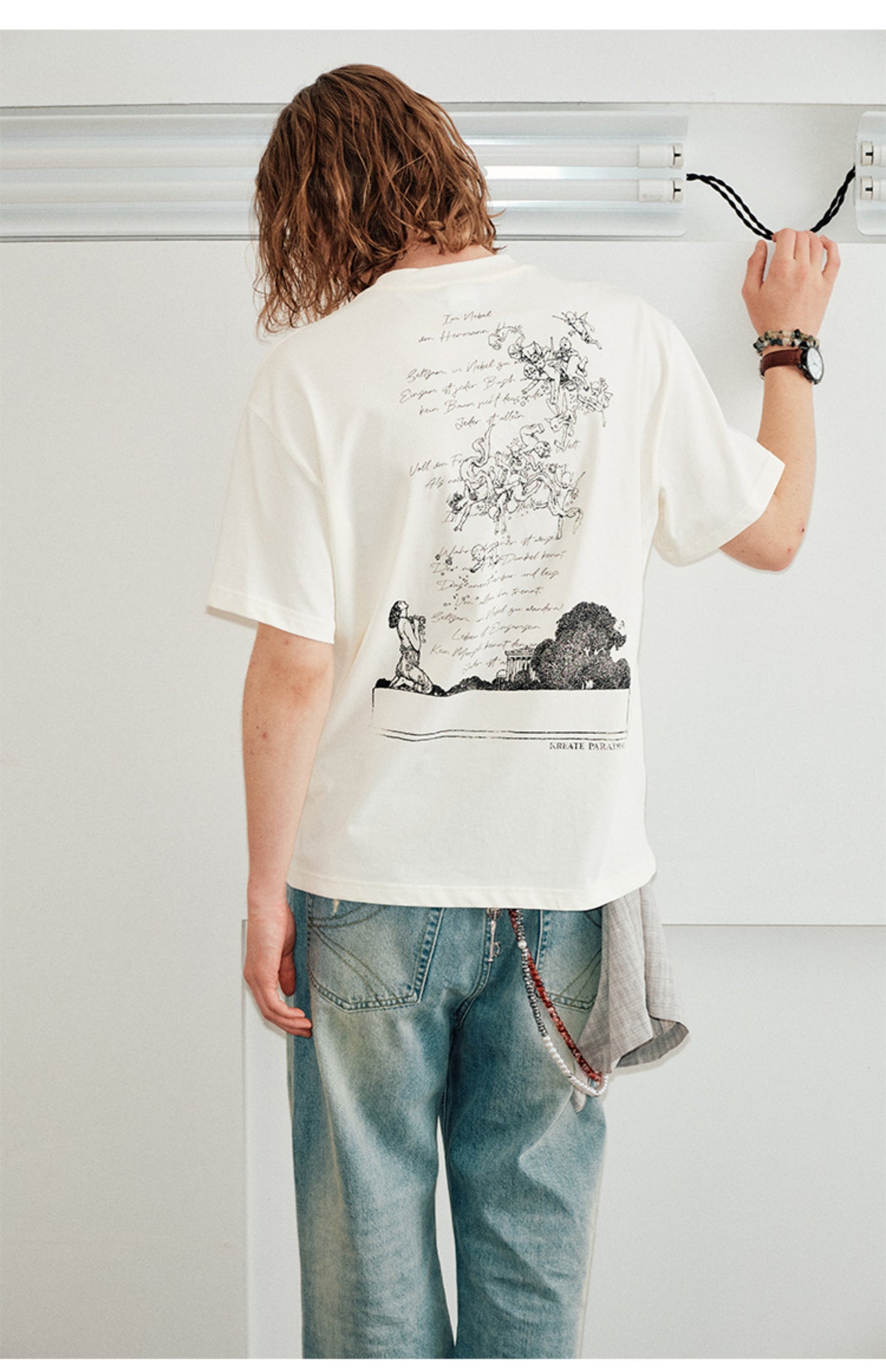 Hand-painted printed short-sleeved T-shirt