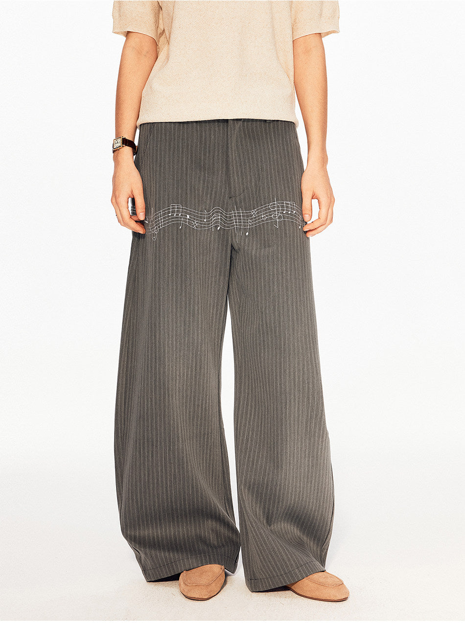 Retro Casual Pants with Embroidery