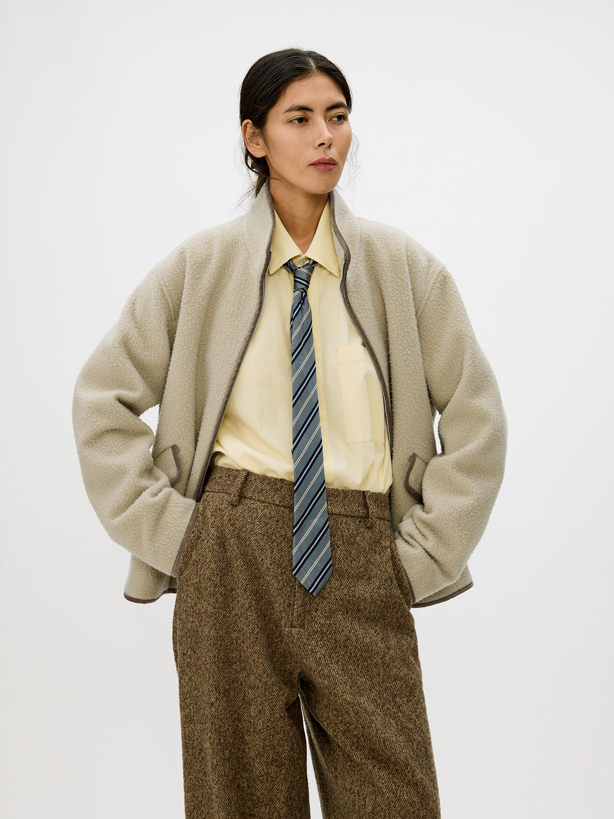 Color Block Zipper Casual Jacket