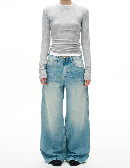 Distressed Straight-Leg Jeans