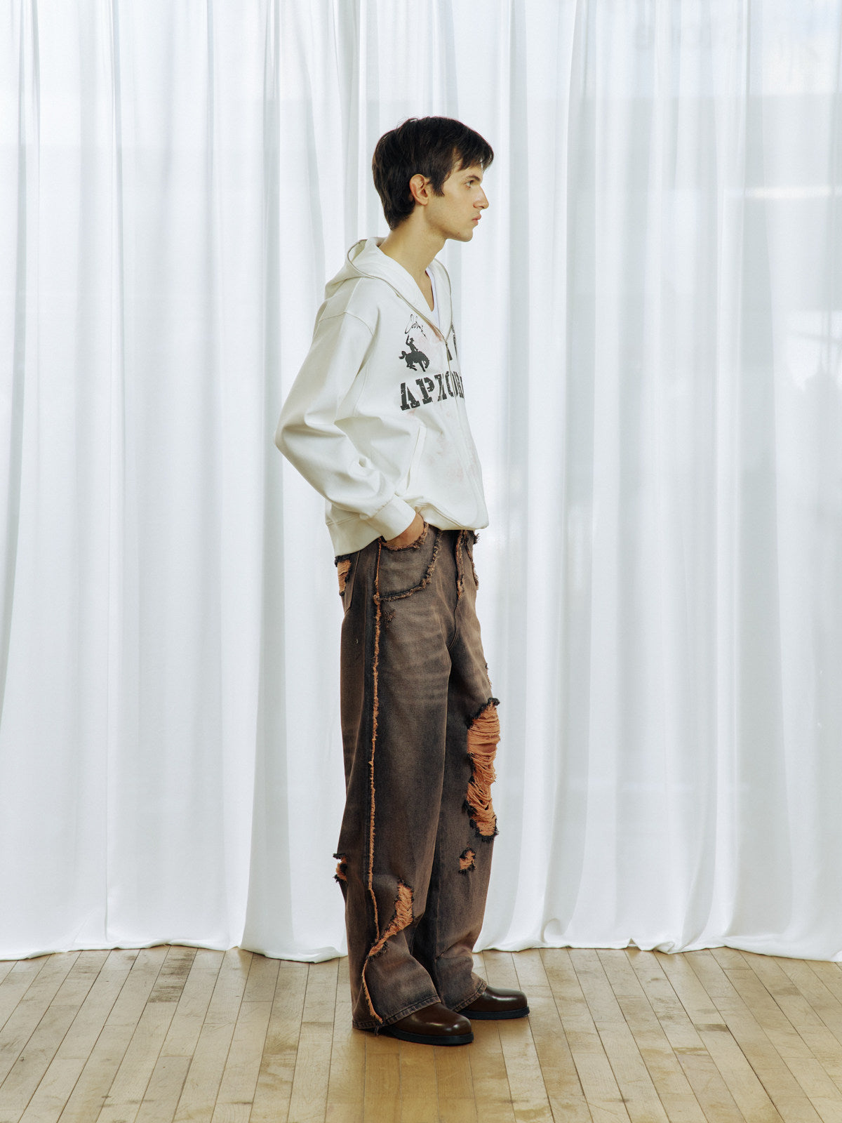 Hand-Distressed Cut Frayed Jeans