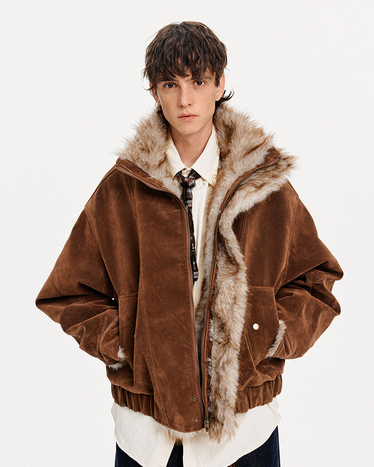 Faux Suede Stand Collar Unisex Jacket