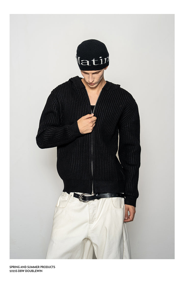 Thick Rib Hooded Knit Cardigan