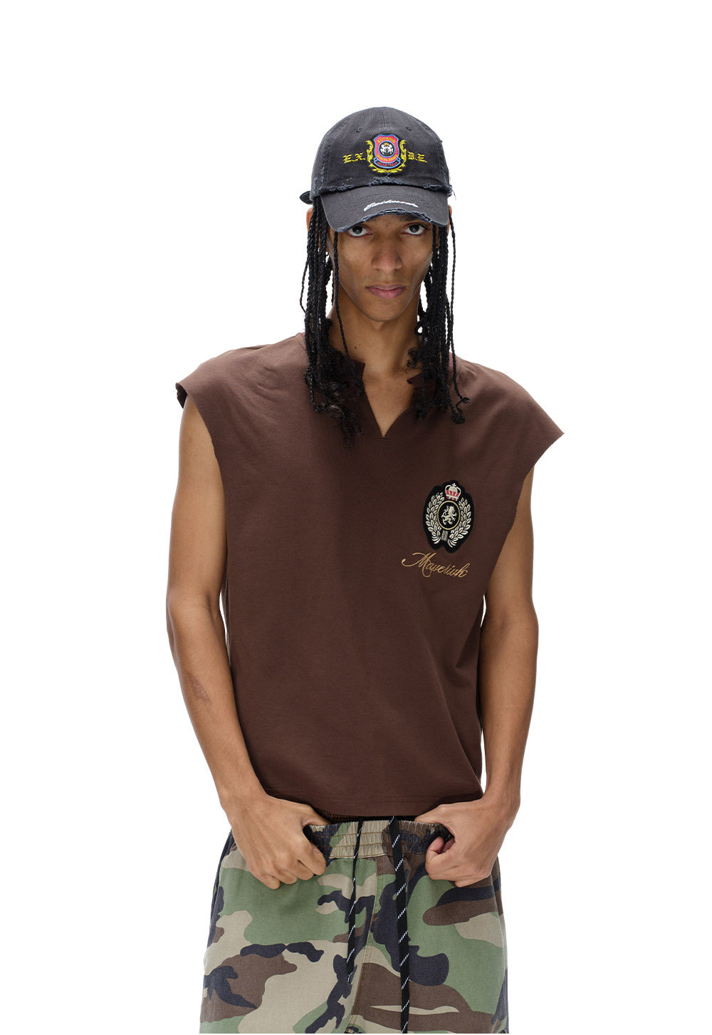 Embroidered Badge Sleeveless Shirt