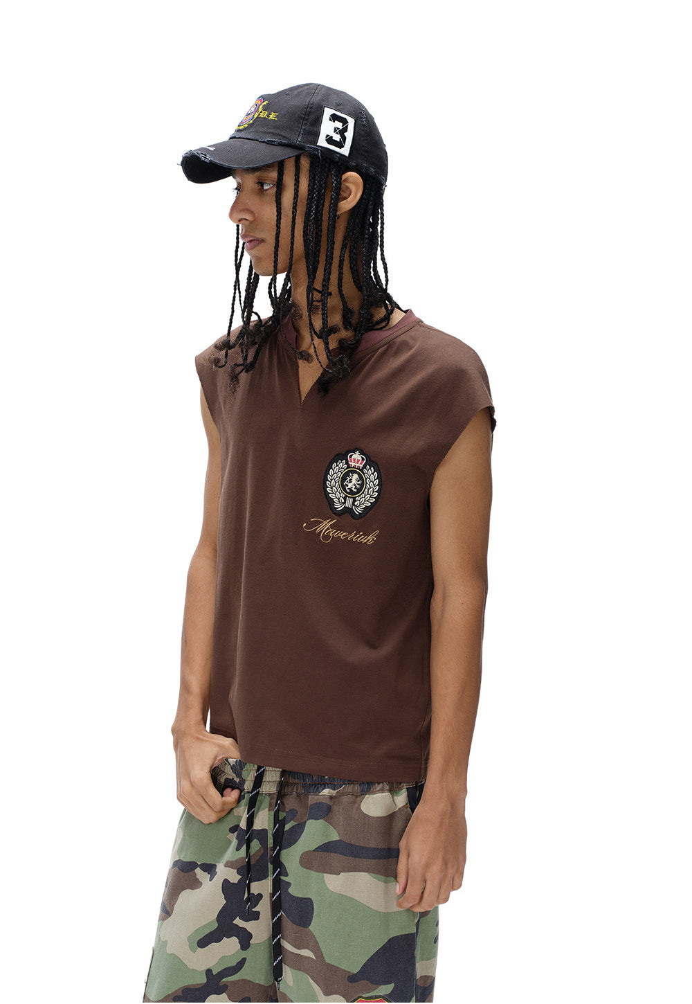 Embroidered Badge Sleeveless Shirt