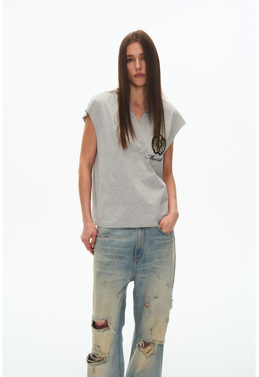 Embroidered Badge Sleeveless Shirt