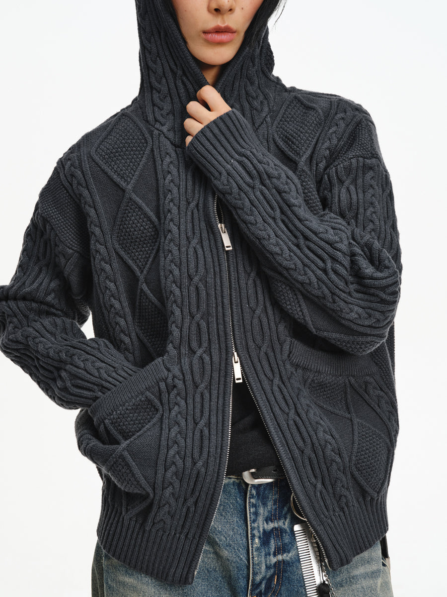 Hooded Cable-Knit Jacket