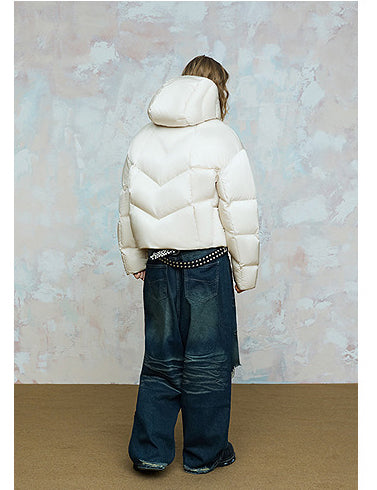 Solid Color Short Wide Down Jacket