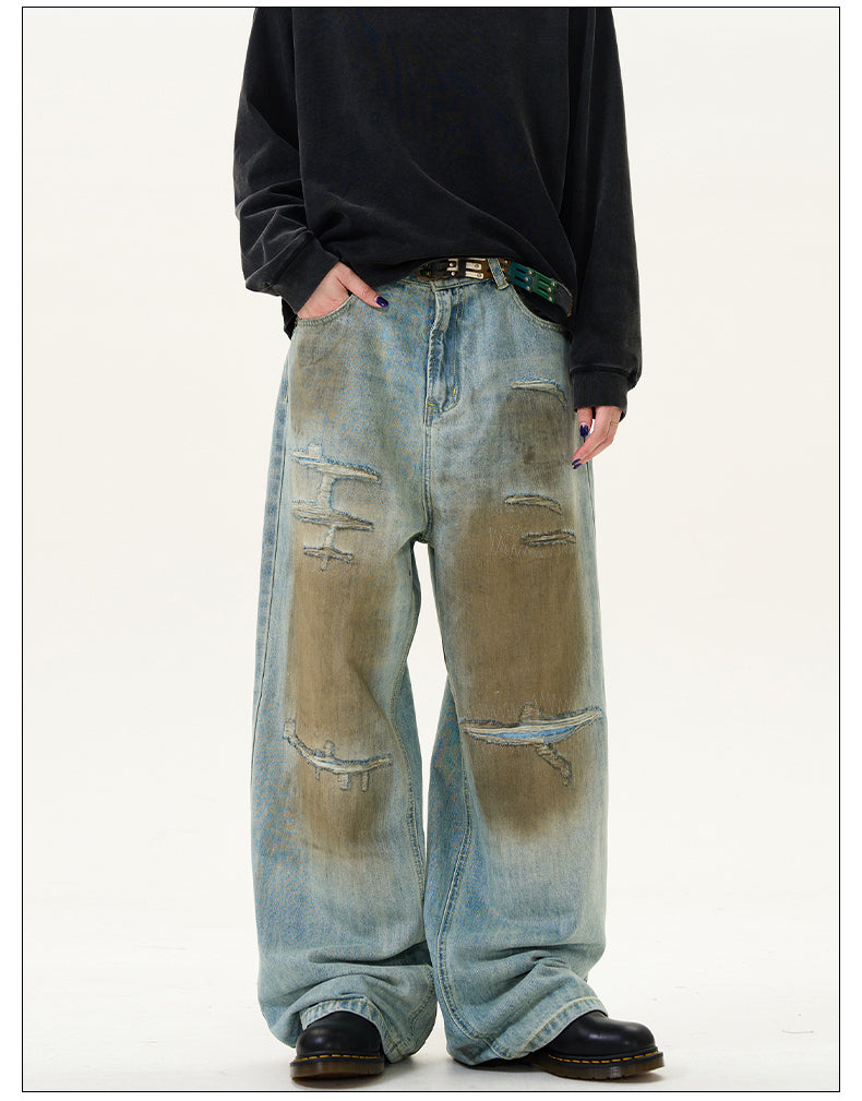 Retro Color Dirty Fit Damaged Jeans