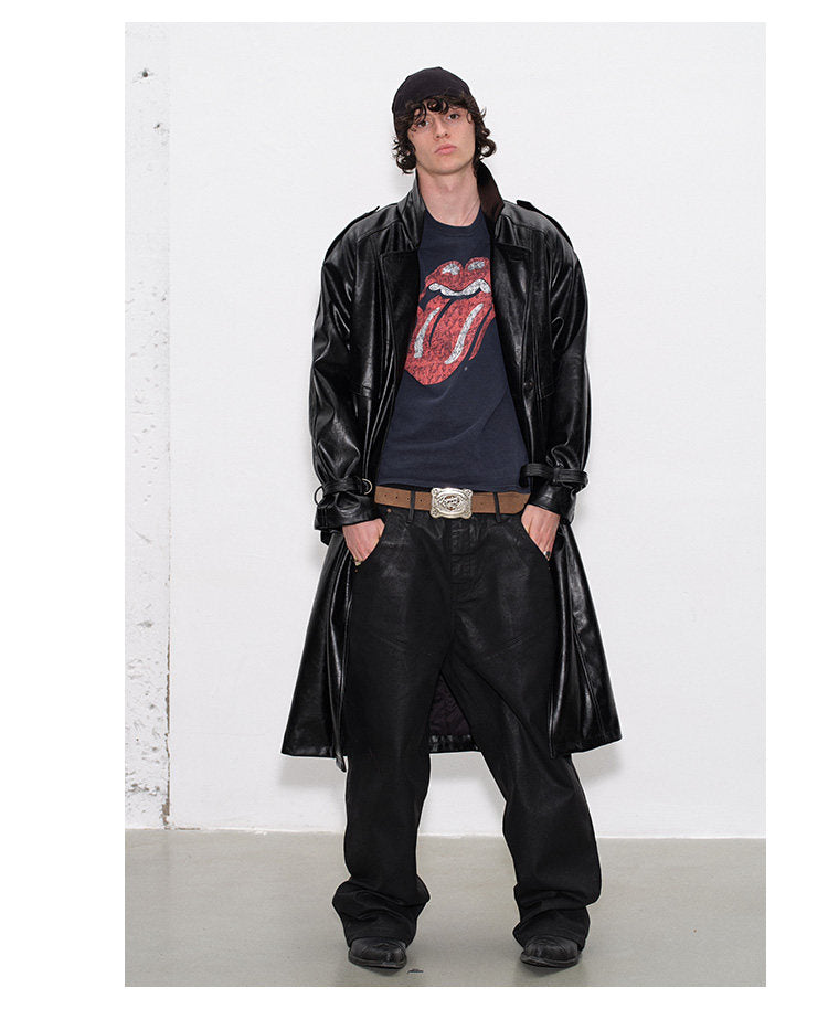Waxed Loose-Fit Casual Pants