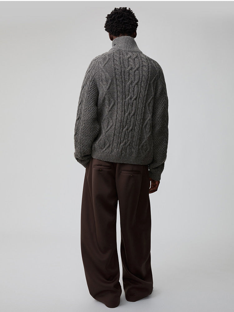 Wool-Blend Cable-Knit Cardigan