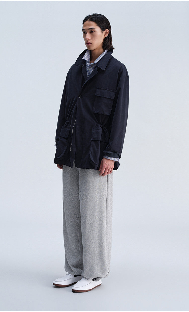 Work Jacket with Waist Drawstring and Relaxed Fit