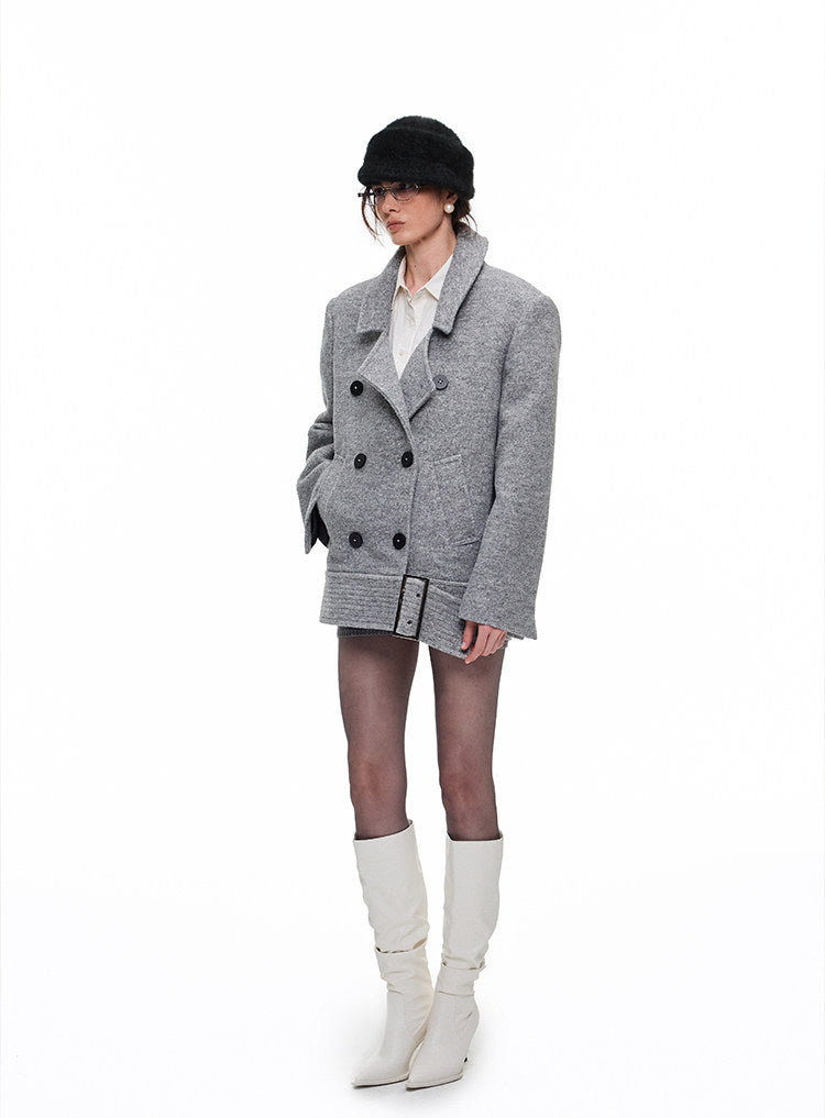 Wide-belt wool jacket