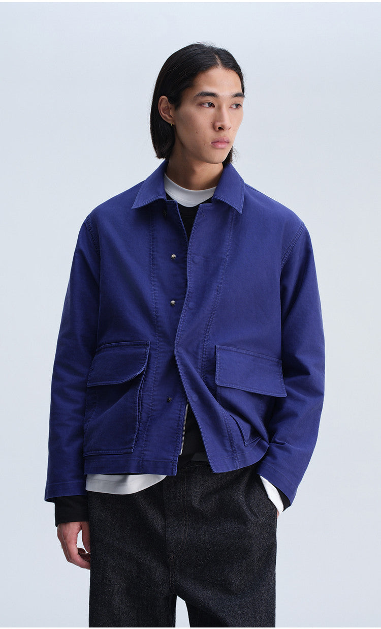 Casual Jacket with Stand-Up Collar and Patch Pockets
