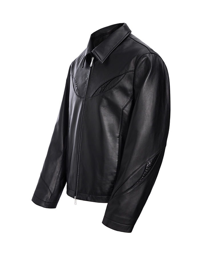 Patchwork PU leather jacket