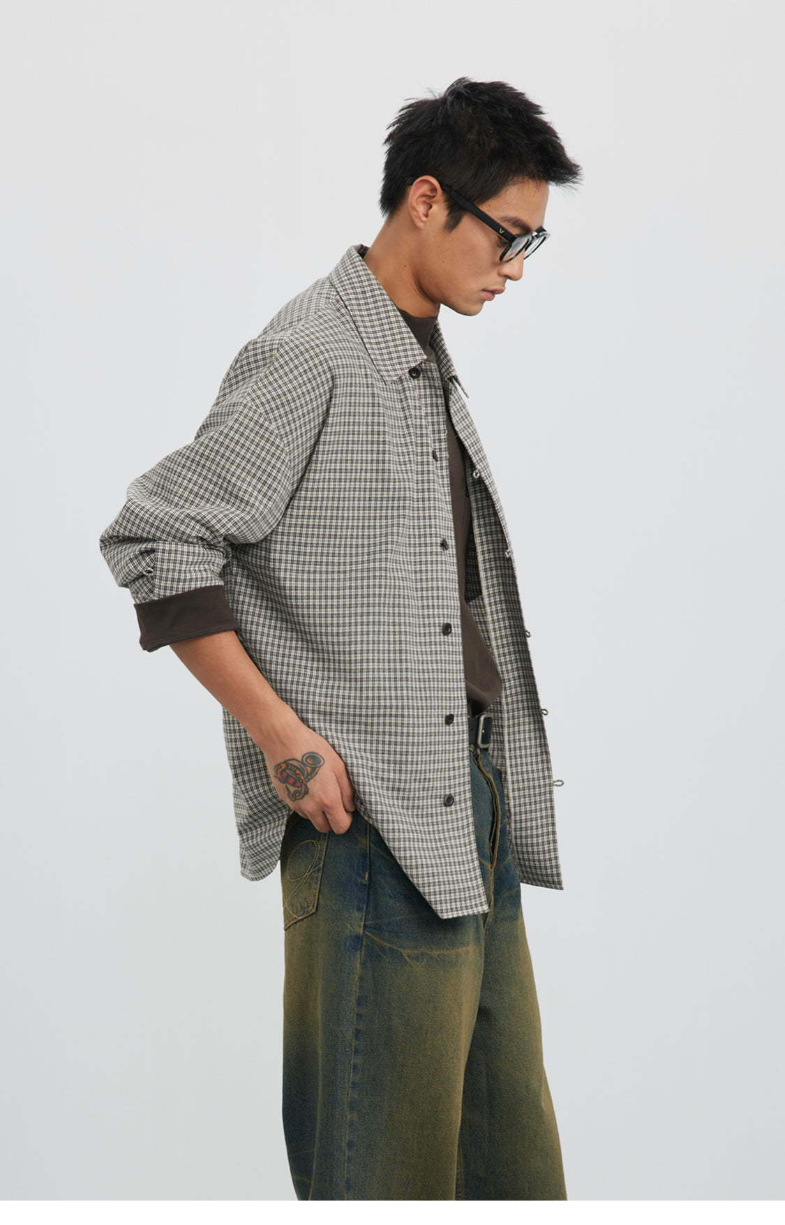 Straight Button Retro Fine Check Shirt