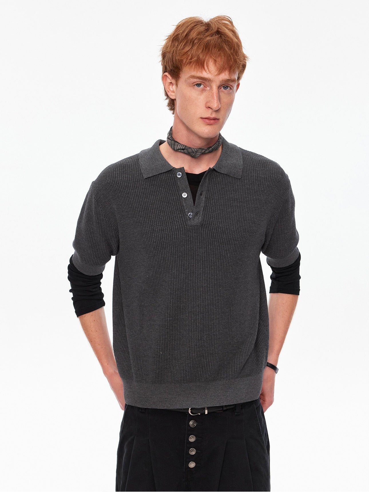 Waffle-Knit Polo Shirt