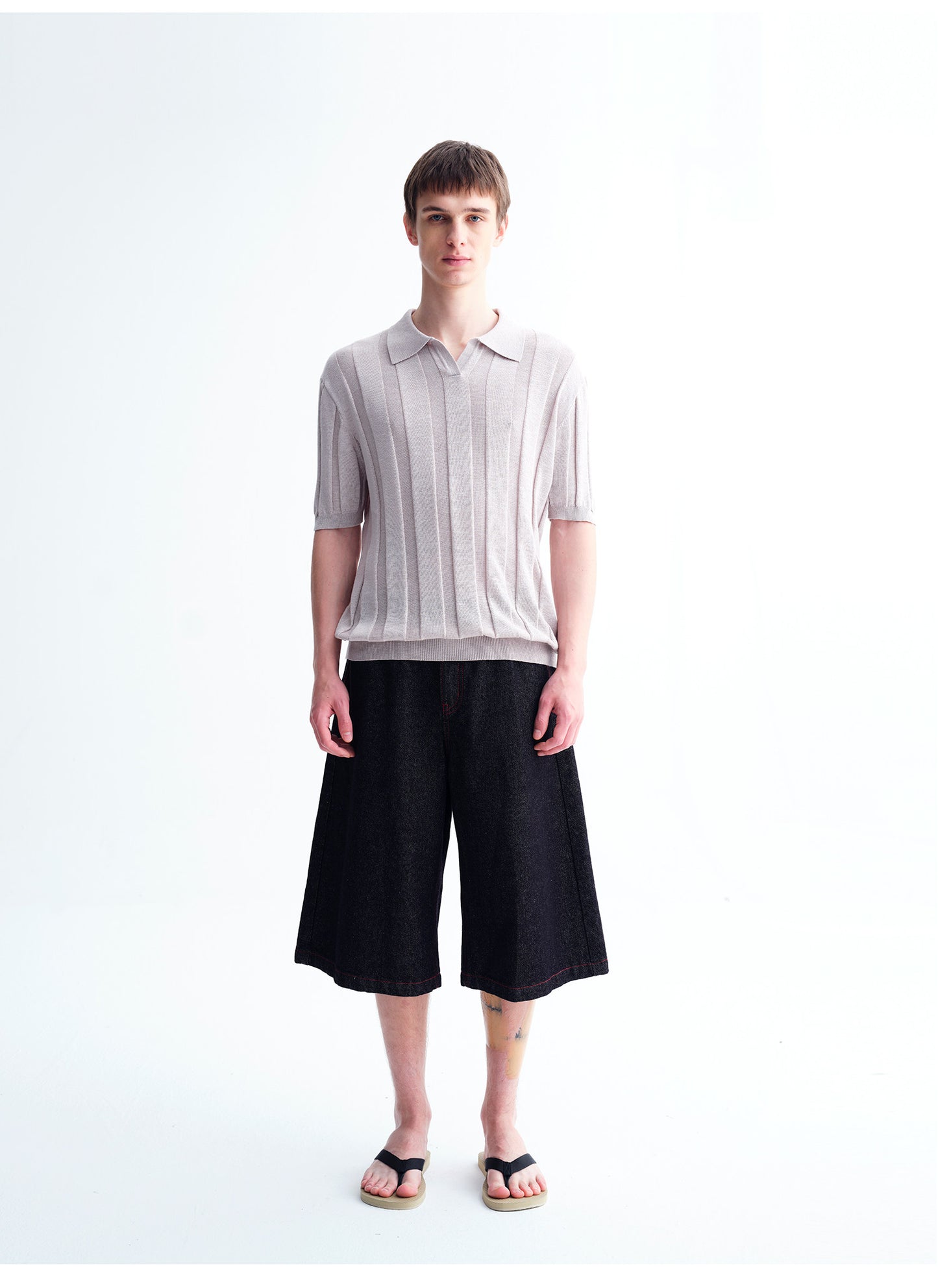 Vertical-Stripe Relaxed-Fit Knit Polo Shirt