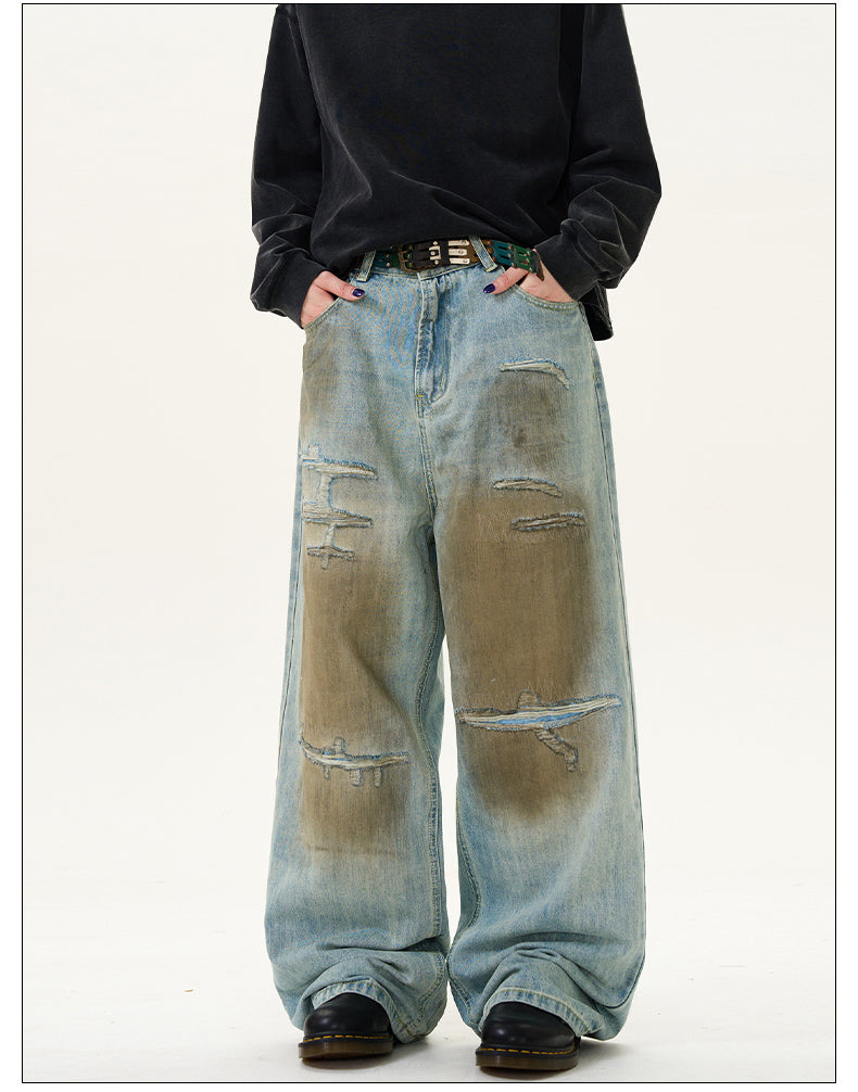 Retro Color Dirty Fit Damaged Jeans