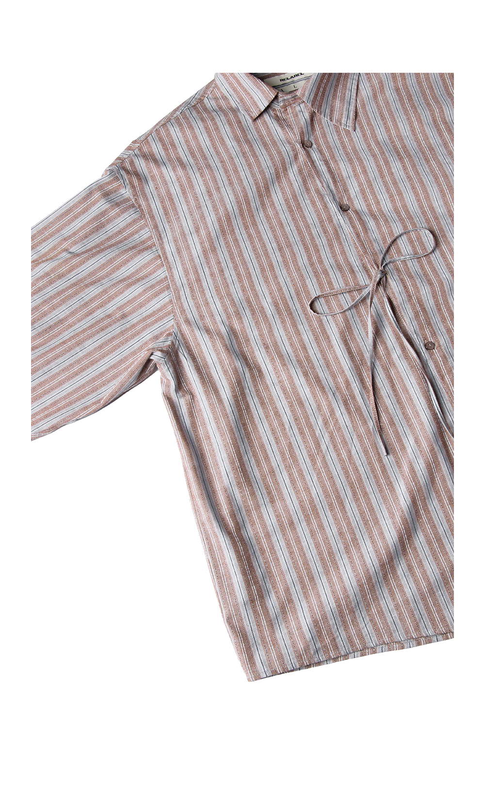 Striped Ribbon Asymmetric Placket Shirt