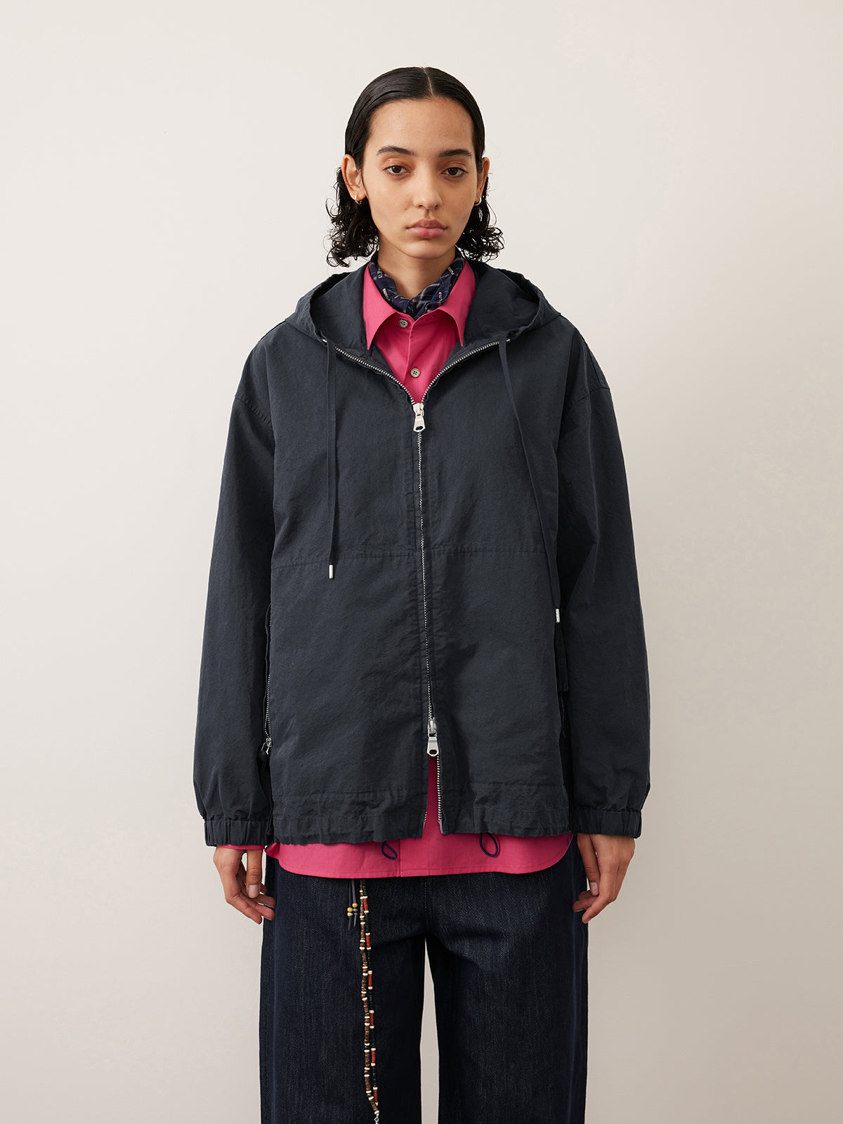 Hooded cotton zip-up jacket