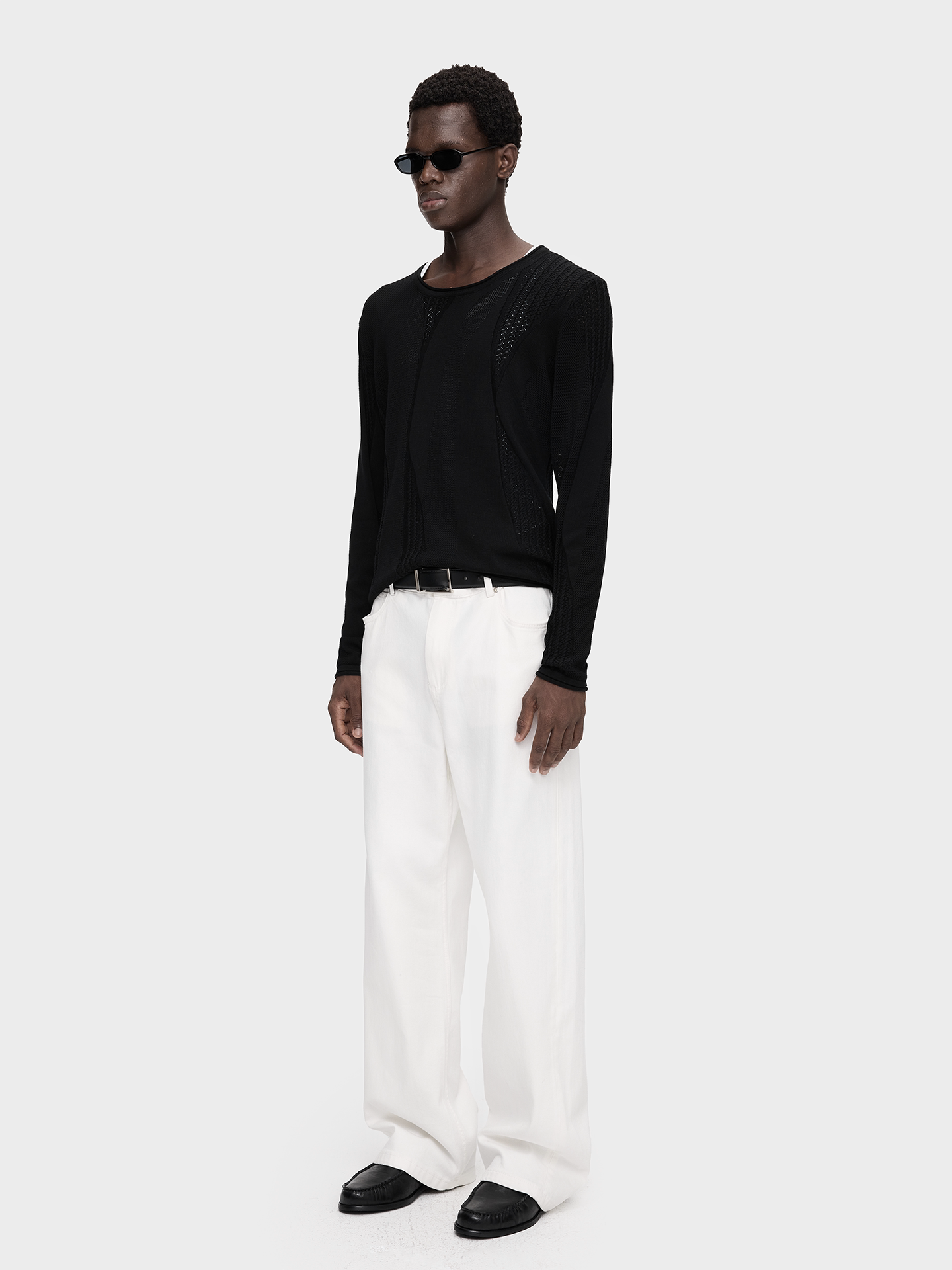 Round-Neck Rolled-Edge Knit Shirt